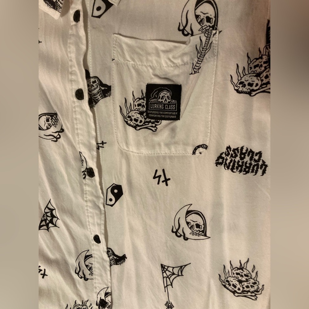 Lurking Class Sketchy Tank Button Down Print Top Shirt